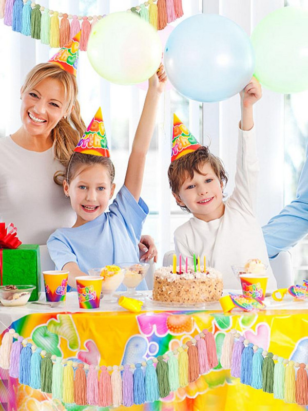 Varavīksnes pušķu vītne Krāsains Pom Pom Garland Koka Pērlītes Lieldienu Pavasaris Meitenes Guļamistabas Sienas Ballīte Dzimšanas dienas Bērnu Dušas dekors