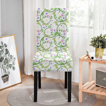 Калъф за стол с цветни растения с висока облегалка Многофункционален миещ се калъф за трапезни столове против замърсяване Разтегателен калъф за стол за парти банкет
