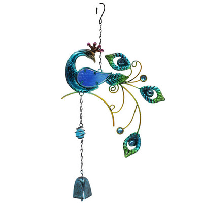 Krāsaini pāvu formas kulons zvana vēja zvani, metāls, krāsots iekštelpu āra balkons dārza dekors piekarināms rotājums