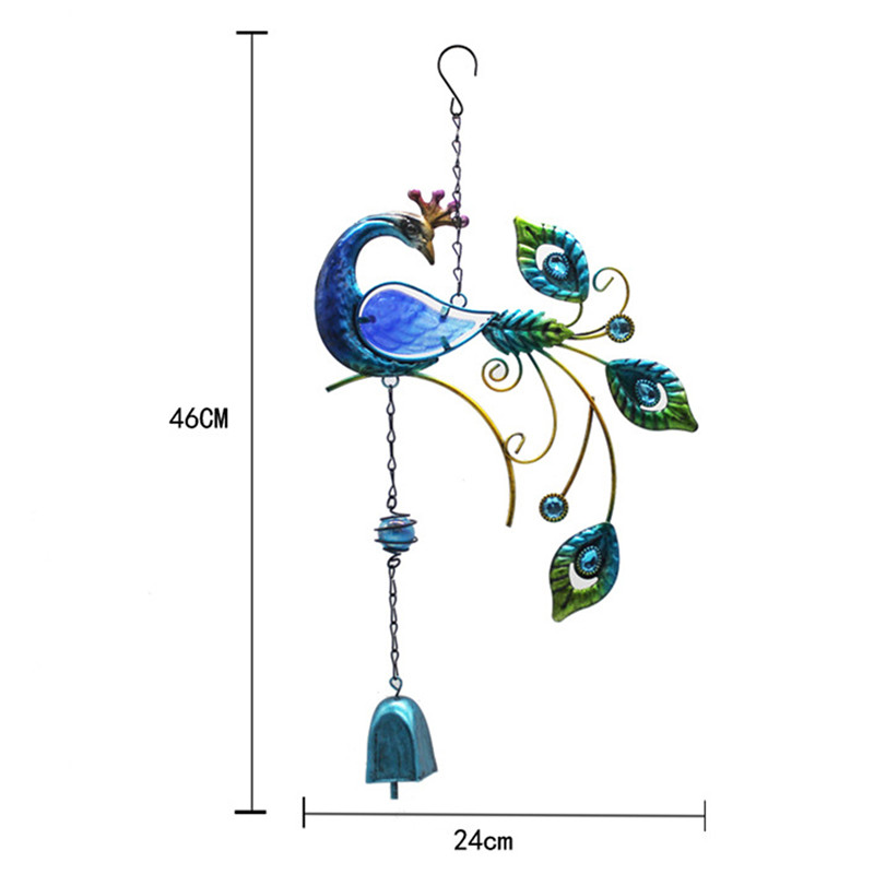 Krāsaini pāvu formas kulons zvana vēja zvani, metāls, krāsots iekštelpu āra balkons dārza dekors piekarināms rotājums