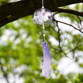Стъклени камбанки в японски стил Висящи занаяти Wind Bell Home Decor Сакура Cherry Blossom Pattern Pendnat Chimes Wind Bells