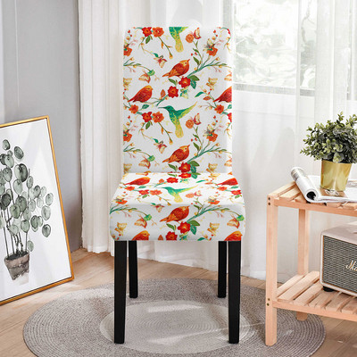 Gėlių paukščių kėdžių užvalkalai valgomajam Įtemptas valgomojo kėdės užvalkalas, nuimamas, nuimamas virtuvės viešbučio restoranui 1vnt