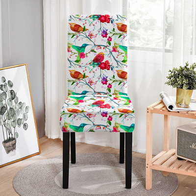 Gėlių paukščių kėdžių užvalkalai valgomajam Įtemptas valgomojo kėdės užvalkalas, nuimamas, nuimamas virtuvės viešbučio restoranui 1vnt