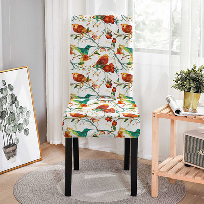 Gėlių paukščių kėdžių užvalkalai valgomajam Įtemptas valgomojo kėdės užvalkalas, nuimamas, nuimamas virtuvės viešbučio restoranui 1vnt