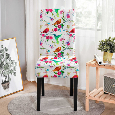 Gėlių paukščių kėdžių užvalkalai valgomajam Įtemptas valgomojo kėdės užvalkalas, nuimamas, nuimamas virtuvės viešbučio restoranui 1vnt