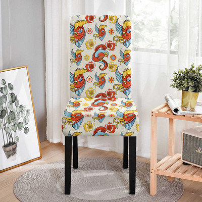 Gėlių paukščių kėdžių užvalkalai valgomajam Įtemptas valgomojo kėdės užvalkalas, nuimamas, nuimamas virtuvės viešbučio restoranui 1vnt