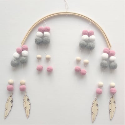 Ins Ziemeļvalstu vēja zvans Plīša bumba koka krelles Mazuļa bērni Guļamistabas istabas dekors Roku darbs pie sienas rotājumi Foto rekvizīti Vēja zvans