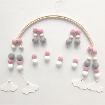 Ins Ziemeļvalstu vēja zvans Plīša bumba koka krelles Mazuļa bērni Guļamistabas istabas dekors Roku darbs pie sienas rotājumi Foto rekvizīti Vēja zvans