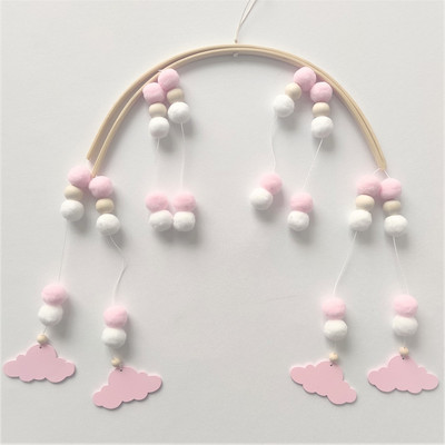 Ins Ziemeļvalstu vēja zvans Plīša bumba koka krelles Mazuļa bērni Guļamistabas istabas dekors Roku darbs pie sienas rotājumi Foto rekvizīti Vēja zvans