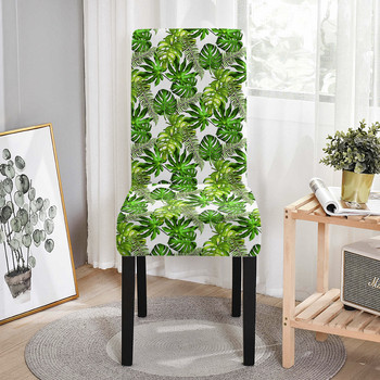 Калъфка за столове с принт на тропически растения от спандекс за столове за трапезария Калъфки за столове с висока облегалка за парти Декорация на дома в хола