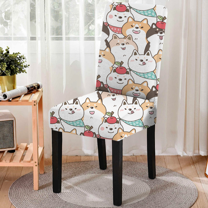 1gab jauks mājdzīvnieku suņu raksta elastīgs krēsla pārvalks karikatūra pretapaugšanas ēdamistabas krēsla pārvalks mazgājams spandeksa sēdekļa pārvalks noņemams