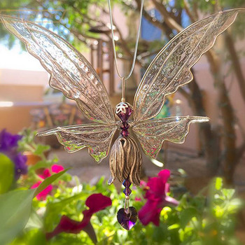 Crystal Guardian Fairy Angel Wings Fairy Crystal Ornaments Suncatcher Creative Metal Wind Chimes Home Garden Ornaments