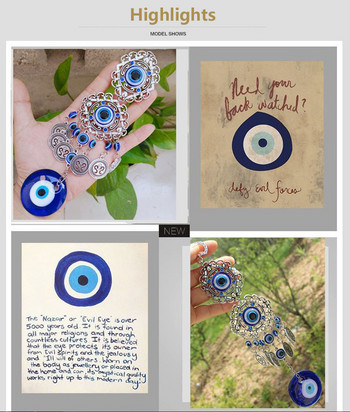 Турско синьо зло око Хамса ръка слон амулет Стенен орнамент Защита на късмета Висяща кръгла водна капка Изискан подарък