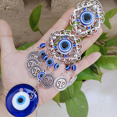 Turkish Blue Evil Eye Hamsa Käsi-elevant Amulett Seinale rippuv kaunistus Õnnelik kaitse Rippuv ümmargune veetilk Peen kingitus