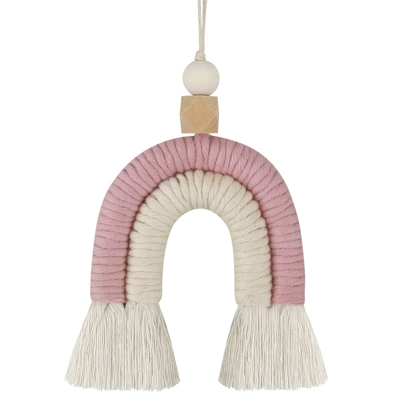 „Makrame“ vaivorykštė, pakabinama ant sienos, „Boho“ namų dekoro reikmenys vakarėliams Kūdikių dušas bendrabutyje Vaikų kambario karoliukai automobilio papuošalai