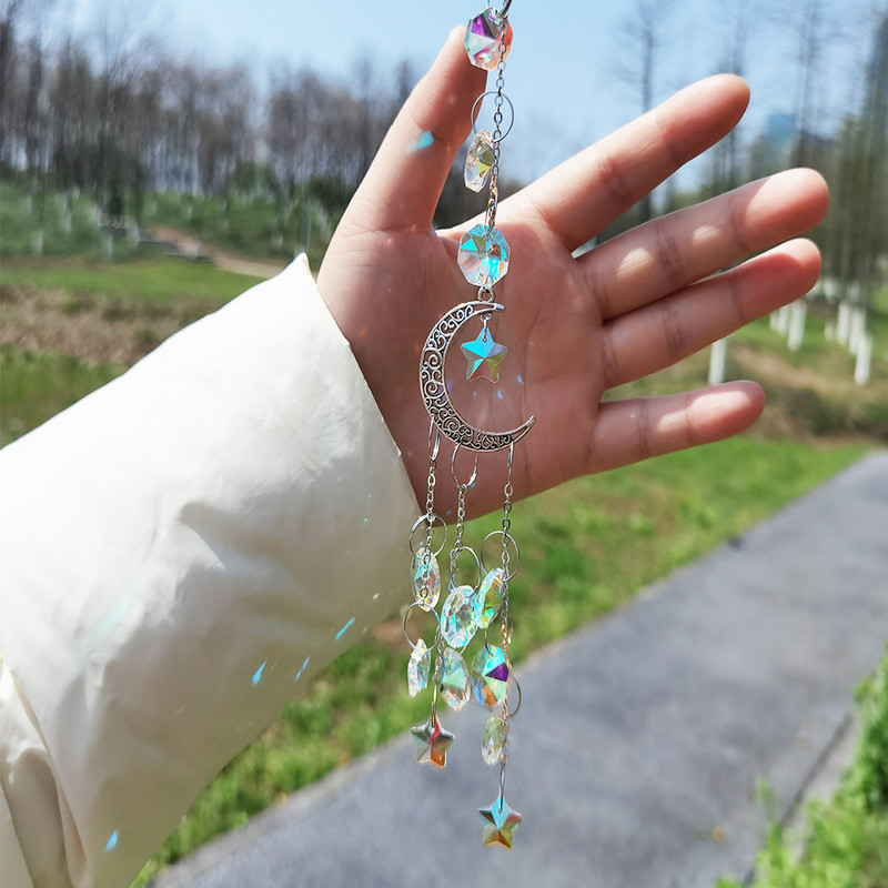 Χρυσό ασημί κρύσταλλο άνεμος κουδούνι Star Moon Sun Dream Catcher Κρεμαστό κρεμαστό άνεμο κουδούνι κορίτσι κρεβατοκάμαρα Ταπετσαρία άνεμος κουδούνι Δώρο