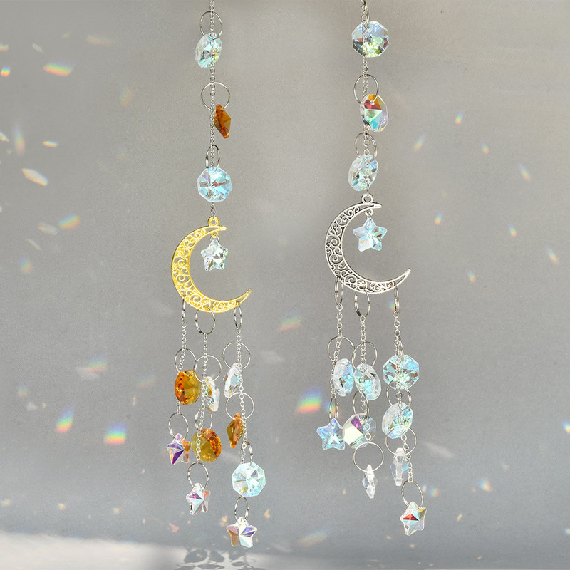Χρυσό ασημί κρύσταλλο άνεμος κουδούνι Star Moon Sun Dream Catcher Κρεμαστό κρεμαστό άνεμο κουδούνι κορίτσι κρεβατοκάμαρα Ταπετσαρία άνεμος κουδούνι Δώρο