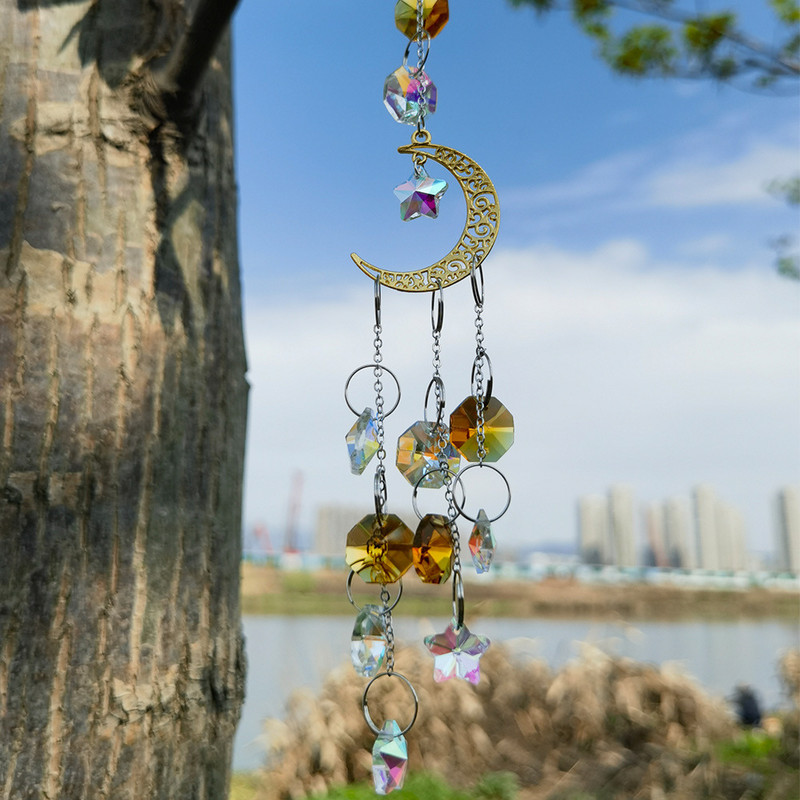 Χρυσό ασημί κρύσταλλο άνεμος κουδούνι Star Moon Sun Dream Catcher Κρεμαστό κρεμαστό άνεμο κουδούνι κορίτσι κρεβατοκάμαρα Ταπετσαρία άνεμος κουδούνι Δώρο