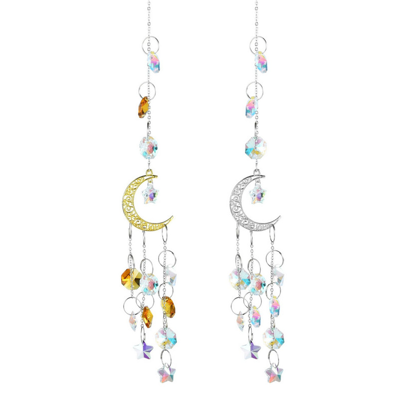 Χρυσό ασημί κρύσταλλο άνεμος κουδούνι Star Moon Sun Dream Catcher Κρεμαστό κρεμαστό άνεμο κουδούνι κορίτσι κρεβατοκάμαρα Ταπετσαρία άνεμος κουδούνι Δώρο
