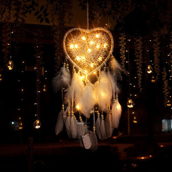 LED Dream Catcher with Feather Love Heart Dreamcatcher Night Light Home Bedside Wall Vising Home Party Wedding Decoration Gift