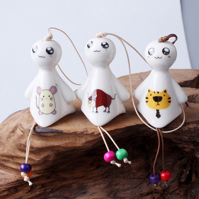 Hot Japan Style Sunny Doll Wind Chimes Antique House Blessing Decoration Ceramics Smile Doll Windchimes
