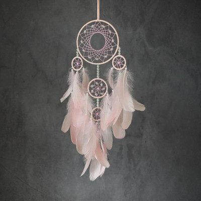 Feather Crafts Captorul de vise Chime de vânt maro plasă pentru agățat pe perete