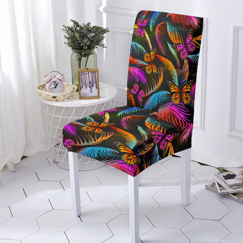 3D калъф за стол с пеперуда от спандекс за трапезария Калъфи за столове с принт на любовни сърца с висока облегалка за хол Декорация на дома за парти