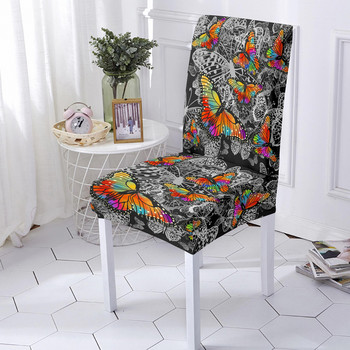 3D калъф за стол с пеперуда от спандекс за трапезария Калъфи за столове с принт на любовни сърца с висока облегалка за хол Декорация на дома за парти