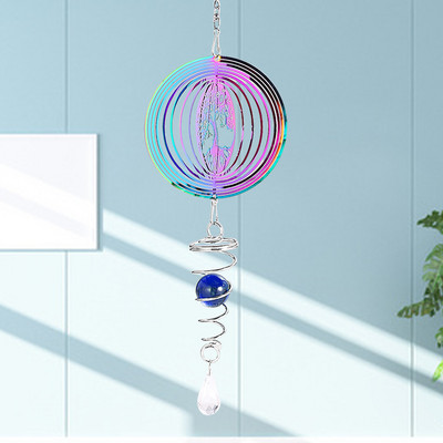 Gradient Color Tree of Life Wind Spinner Whirl Flowing Wind Chimes Catcher Spiral Ball Hook Pendant Yard Garden Hanging Decor