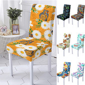 Κάλυμμα καρέκλας Butterfly Spandex για τραπεζαρία Τρισδιάστατη φλοράλ στάμπα Καρέκλες Καλύμματα Ψηλή πλάτη για Διακόσμηση σπιτιού για πάρτι σαλονιού