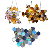 Krāsaini krāsoti bišu saules ķērēji, rotājumi šūnveida ar kameņu iekarināmu rotājumu dārza priekšējo durvju loga piekarināmais kulons