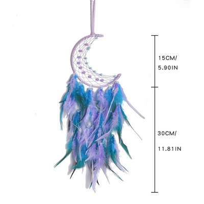Sapņu ķērājs sienas piekarināmais dekors Dream Catcher piekaramā lampas spalvu ar rokām austs Mēness dekors