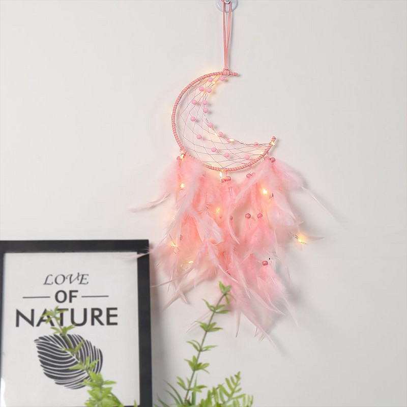 Sapņu ķērājs sienas piekarināmais dekors Dream Catcher piekaramā lampas spalvu ar rokām austs Mēness dekors