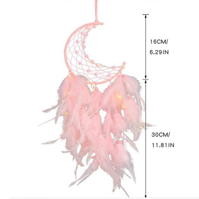 Sapņu ķērājs sienas piekarināmais dekors Dream Catcher piekaramā lampas spalvu ar rokām austs Mēness dekors