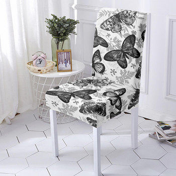 Калъф за стол с 3D принт на пеперуди за трапезария Летни калъфи за столове с висока облегалка за всекидневна Сватбена украса