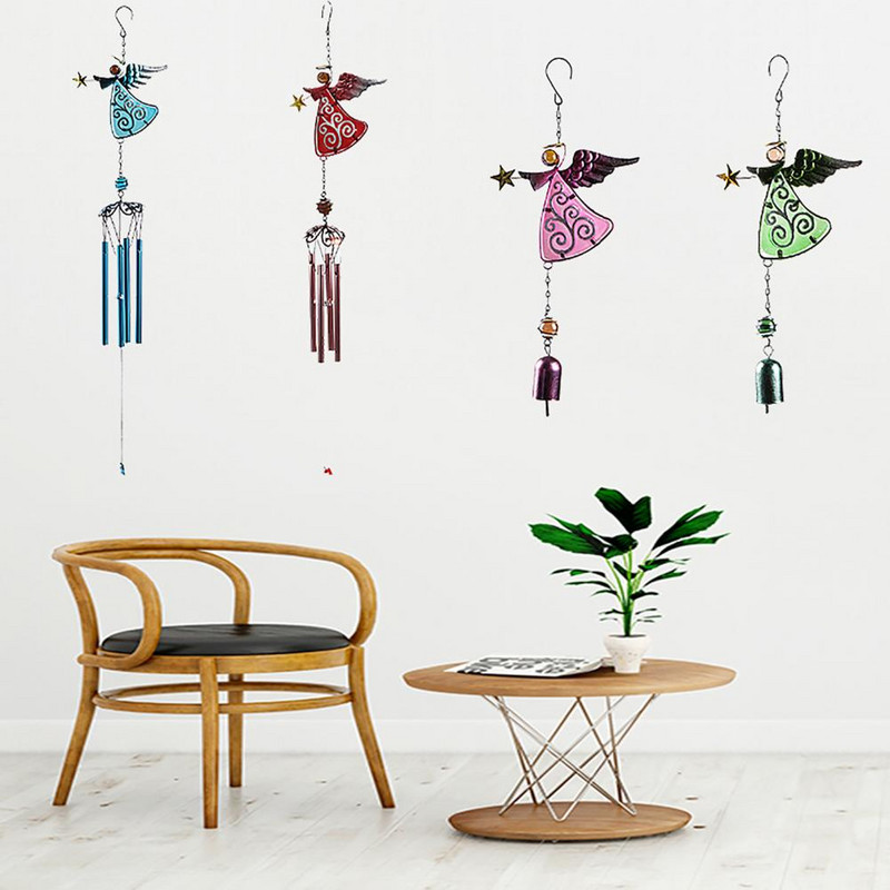 Dekoratīvs vēja zvana unikāls leņķa raksta dizains metāla āra eņģeļa vēja zvana iekarināms dekors iekštelpām