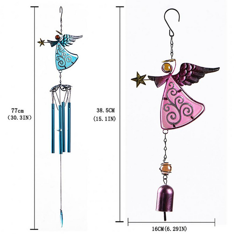Dekoratīvs vēja zvana unikāls leņķa raksta dizains metāla āra eņģeļa vēja zvana iekarināms dekors iekštelpām