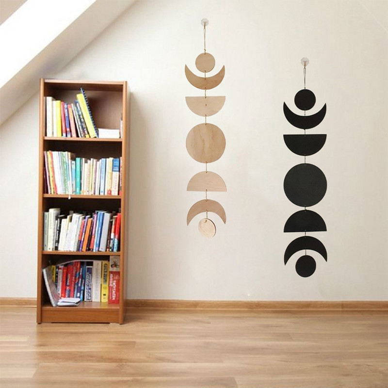 Mediniai mėnulio fazės pakabučiai prie sienos pakabinami papuošalai Ramadano dekoravimas Boho namų sienų dekoras Mėnulio girlianda Svetainės darželio dovana