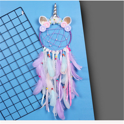Egyszarvú Álomfogó Kézzel készített szélcsengő Álomfogók Otthoni lógó Kézműves Álomfogó Dísz Babaszobák LED-dekoráció