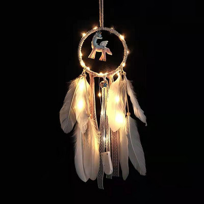 Egyszarvú Álomfogó Kézzel készített szélcsengő Álomfogók Otthoni lógó Kézműves Álomfogó Dísz Babaszobák LED-dekoráció