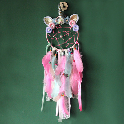 Egyszarvú Álomfogó Kézzel készített szélcsengő Álomfogók Otthoni lógó Kézműves Álomfogó Dísz Babaszobák LED-dekoráció