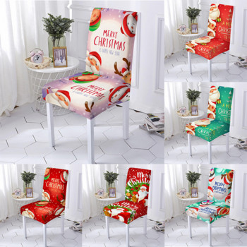 Κάλυμμα καρέκλας τραπεζαρίας Stretch Merry Christmas Santa Claus Print Spandex Chair Slipcover Καλύμματα καθισμάτων για σκαμπό κουζίνας Διακόσμηση σπιτιού