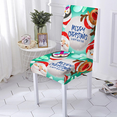 Ēdamistabas krēsla pārvalks Stretch Priecīgus Ziemassvētkus Ziemassvētku vecīša apdruka Spandeksa krēsla pārvalks Sēdekļu pārvalki virtuves krēslu mājas dekorēšanai