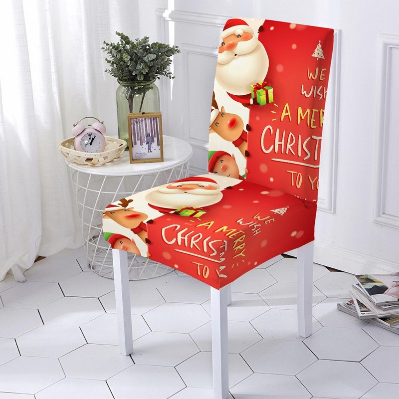 Ēdamistabas krēsla pārvalks Stretch Priecīgus Ziemassvētkus Ziemassvētku vecīša apdruka Spandeksa krēsla pārvalks Sēdekļu pārvalki virtuves krēslu mājas dekorēšanai