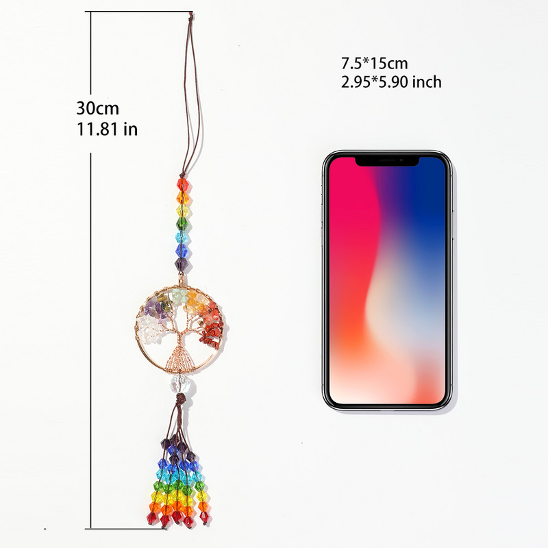 Dzīvības koks Sapņu ķērējs Automašīnas piekarināmais ornaments Boho varavīksne Dzīvības koks kristāla saules ķērējs Logu sienas dekors Ziemassvētku DĀVANA