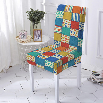 Kockás geometria üléshuzat Poliészter étkezőszék huzat esküvői szállodai bankett dekorációhoz Levehető üléshuzat univerzális méret