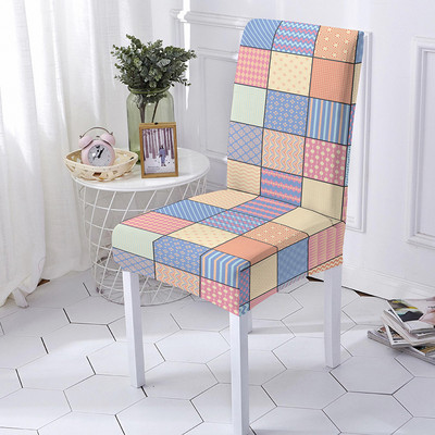 Kockás geometria üléshuzat Poliészter étkezőszék huzat esküvői szállodai bankett dekorációhoz Levehető üléshuzat univerzális méret