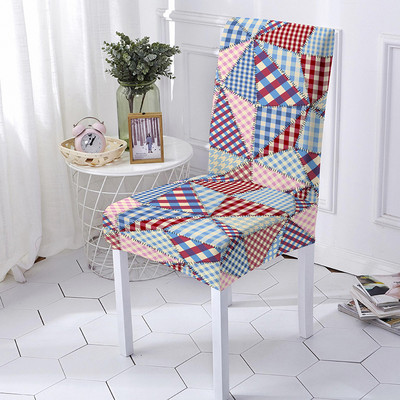 Kockás geometria üléshuzat Poliészter étkezőszék huzat esküvői szállodai bankett dekorációhoz Levehető üléshuzat univerzális méret