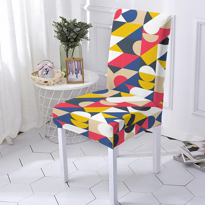 Kockás geometria üléshuzat Poliészter étkezőszék huzat esküvői szállodai bankett dekorációhoz Levehető üléshuzat univerzális méret