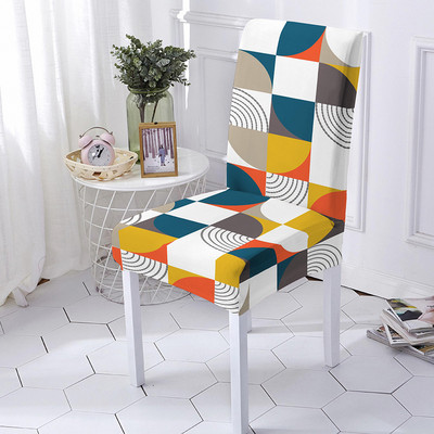 Kockás geometria üléshuzat Poliészter étkezőszék huzat esküvői szállodai bankett dekorációhoz Levehető üléshuzat univerzális méret